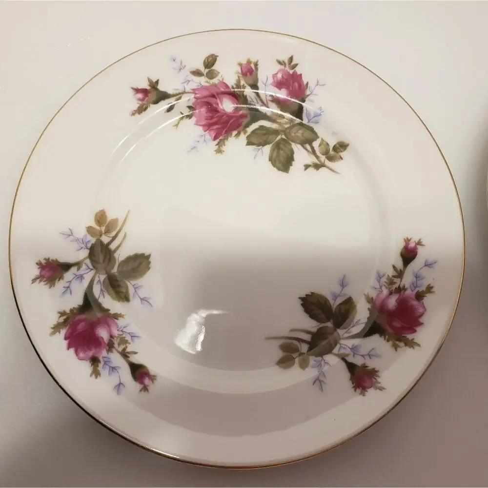 Celebrate Japan Moss Rose China 2 dessert plates gold edging‎